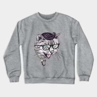 Black and White cat with a silver C chain Crewneck Sweatshirt